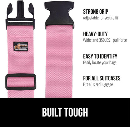 GORILLA GRIP Heavy Duty 8 Pack Adjustable Luggage Straps for Suitcases, Easy to Identify Travel Belt Connector Holds Suitcase Together, Extends Life of Bag, Strap Connects Two Bags, Accessories Pink