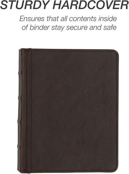 Samsill Vintage Leather Mini 3 Ring Zipper Binder, 1 Inch Round Ring Capacity (Holds 200 Sheets), 5.5 x 8.5 Inch Documents, Notebook Organizer, Planner, Brown