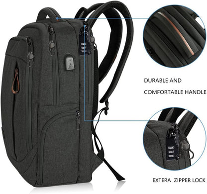 KROSER Laptop Backpack Large Computer Backpack Fits up to 17.3 Inch Laptop with USB Charging Port Water-Repellent Travel Backpack Casual Daypack for Business/College/Women/Men-Charcoal Black