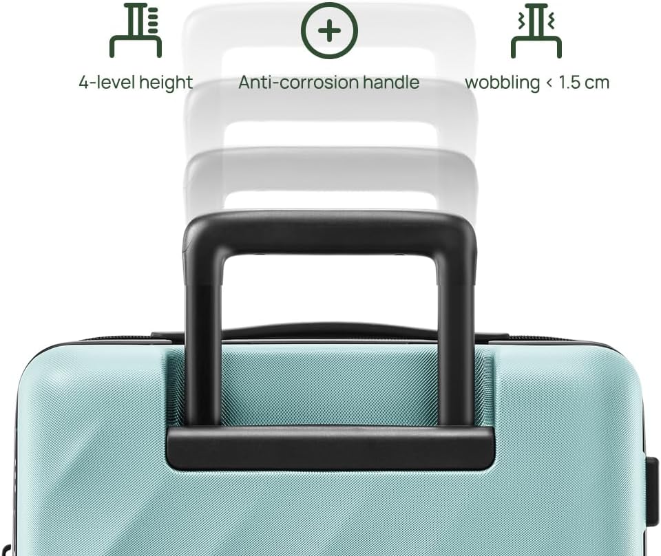 Trunk Luggage 22 Inch, Small Checked Luggage with Double Spinner Wheels, Anti-Burst Zipper, Hard Case PC Suitcase, Lightweight Travel Luggage, TSA Approved (Crystal Green, Hudson)