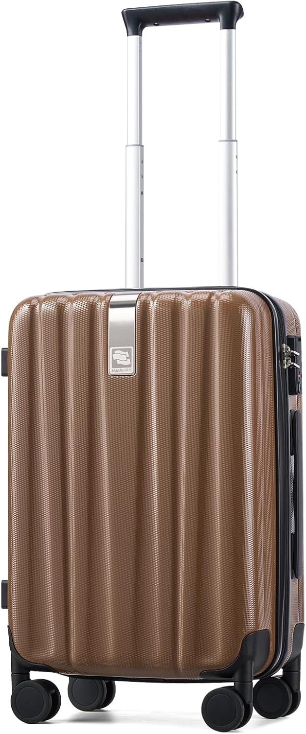 Hanke 20 Inch Carry On Luggage 22x14x9 Airline Approved Lightweight PC Hard Shell Suitcases with Wheels Travel Luggage Rolling Suitcase Travel Luggage Bag Christmas Gifts for Birthday （Brown）