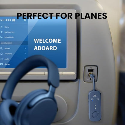 Avantree Relay - Airplane Bluetooth 5.3 Adapter with Qualcomm aptX Adaptive, Supports 2 AirPods or Headphones, 20Hr Playtime, 3.5mm AUX Wireless Audio Transmitter for Travel Flight, Airline, Gym