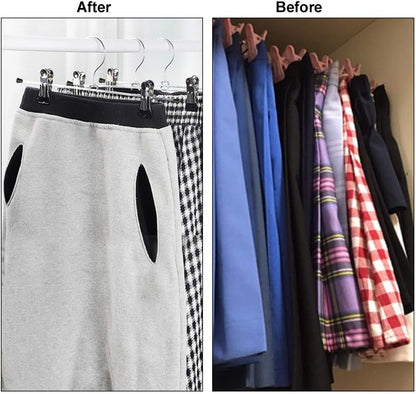 NORTHERN BROTHERS Pants Hangers with Clips Heavy Duty 20 Pack, Adjustable Metal Pants Hanger, Skirt Hangers with Clips Space Saving Hangers for Jeans