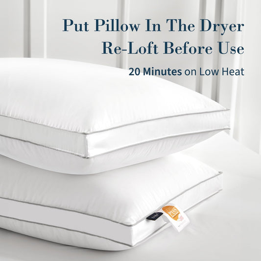 Globon Luxury Feather Down Pillow Standard Queen Size for Sleeping, Hotel Collection Fluffy Pillow, Medium Gusseted Bed Pillows, 18"X26", Pack of 2