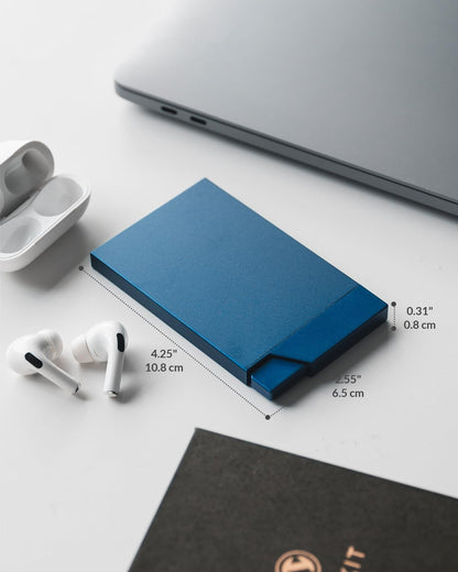 VULKIT Pop up Card Holder Minimalist Credit Card Holder RFID Blocking Slim Metal Card Case for Men or Women(Navy)