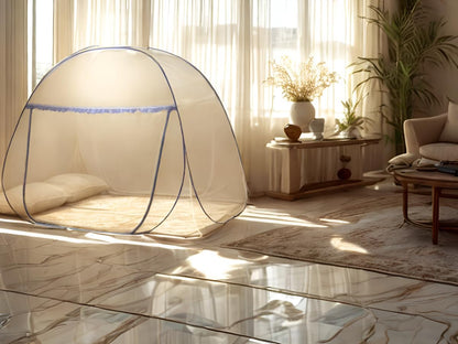 Mosquito Net for Bed, Folded Size 12 inch Portable Camping Travel Mosquito Net, Pop Up Mosquito Tent with Double Entry for King Queen Size Bed (Blue, 71"x79"x59")