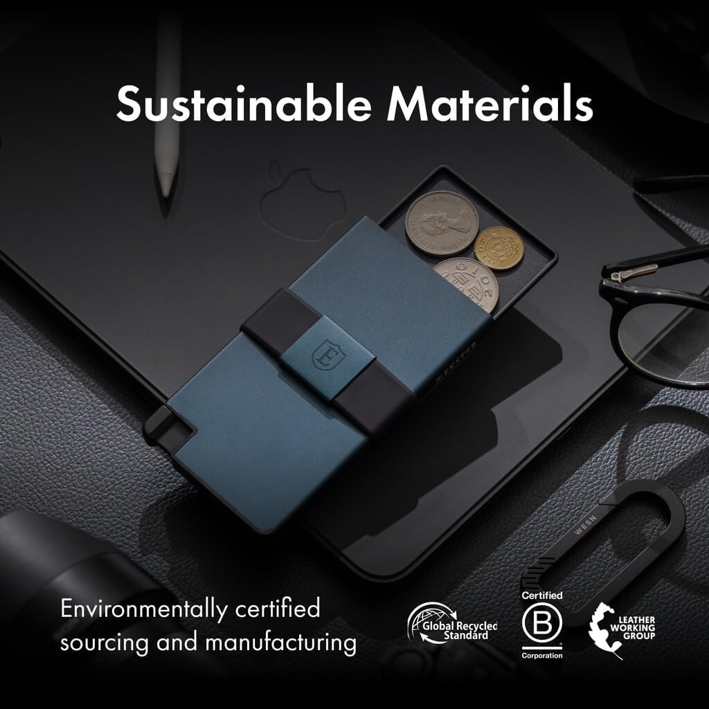 Ekster - Aluminum Cardholder Pro Wallet - All-Metal Aluminum Wallet for Men - Fits 7 Cards, RFID Blocking Layer, Ultra-Thin, Minimalist, Push Button, Card Access, Expandable, Trackable (Midnight Blue)