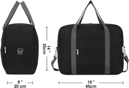 For Spirit Airlines Personal Item Bag 18x14x8 Foldable Travel Duffel Bag Tote Duffle Carry on Luggage for Women and Men 30L(Black (With Shoulder Strap))