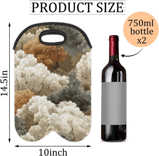Neoprene Wine Tote, Bottle Carrier Gag Insulating Neoprene Thicker, Insulated Wine Bag for Travel Holds Two Bottles, Bottle Carrier Bags Protect the Bottles, White Tree