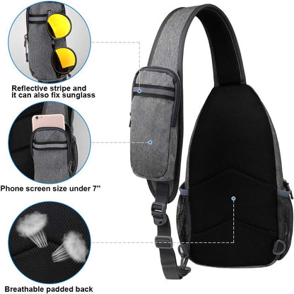 WATERFLY Crossbody Sling Backpack Sling Bag Travel Hiking Chest Bags Daypack (Dark gray)