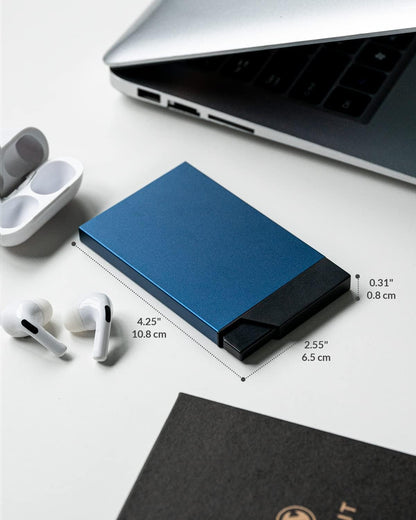 VULKIT Pop up Card Holder Minimalist Credit Card Holder RFID Blocking Slim Metal Card Case for Men or Women(Navy)