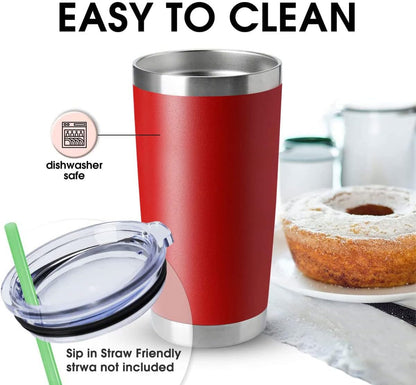 HASLE OUTFITTERS 20oz Tumblers Stainless Steel Mugs with Lid Double Wall Vacuum Insulated Coffee Cups for Cold & Hot Drinks (20oz-Red, 4 Pack)