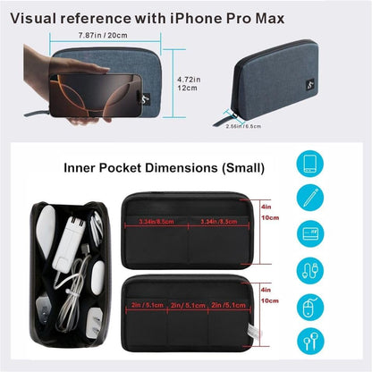 Electronics Organizer Travel Case – Water-resistant Cable Bag for Cord, Charger, Hard Disk, Power Bank – Small Tech Storage for Travel, Backpack, Business Trip, Airplane (Blue)