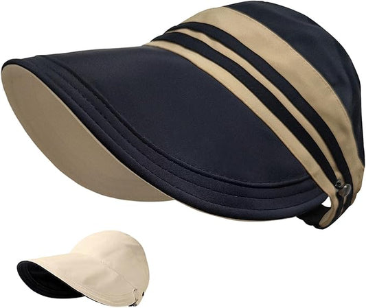 Sun Hats for Womens Wide Brim UV Protection Fishing Hats Packable Reversible Hollow Top Hat with Ponytail Beach Travel Hats