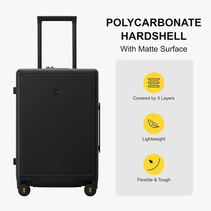 LEVEL8 Elegance Checked Luggage, 24 Inch Hardside Suitcase, Lightweight Matte Hardshell with Tsa Lock, Large Suitcases with Spinner Wheels, Black