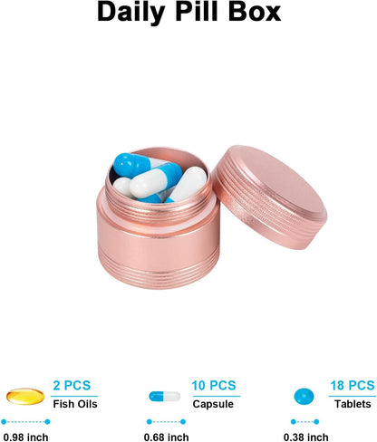 Portable Metal Pill Box Single Waterproof Pill Case for Daily - Pocket Purse Pill Container Medicine Organizer Holder for Vitamins Medication Fish Oils Pink