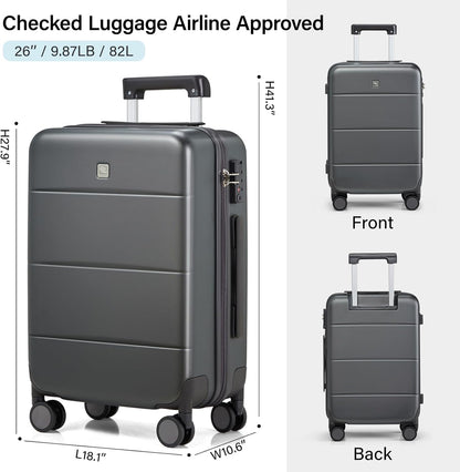 Hanke 26 Inch Luggage Large Suitcase With Spinner Wheels Tsa Luggage Suitcases Hard Case Luggage For Women & Men Rolling Checked Luggage(Graphite Grey)