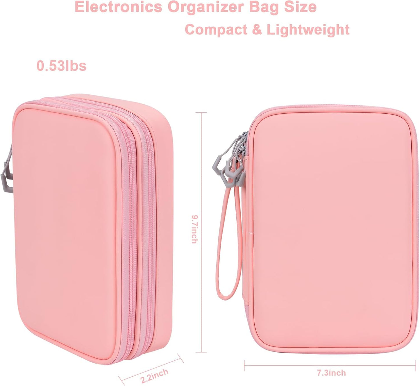 DDgro Electornics Travel Organizer Case for Cable/Cords/Charger/Tech Accessories, Large Pouch Bag for Woman (Pink, PU-Large)