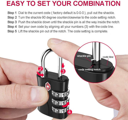 ZHEGE TSA Locks for Luggage, 3 Digit Luggage Lock with Flexible Cable (80cm) for Travel, School, Backpack, Suitcases, Gym Locker (Black, 2Pack)