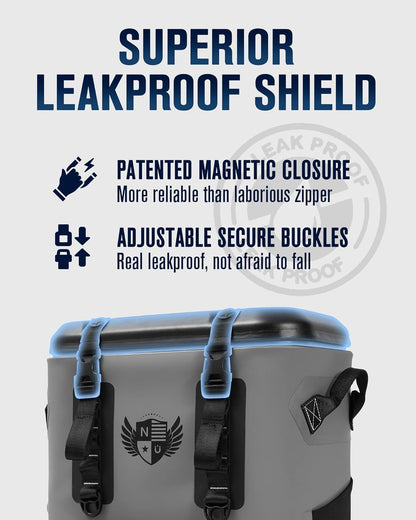 Magnetic Soft Cooler, Zipperless Soft Sided Cooler Bag for Men & Women, Insulated Backpack Coolers for Tailgating, Beach, Lunch, Picnic, Kayak