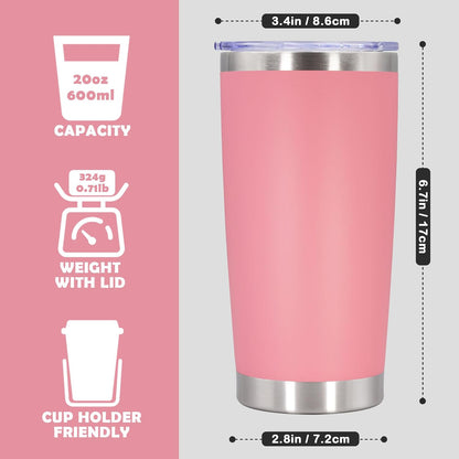 20oz Tumbler Bulk Stainless Steel Tumbler Cup with Lid Vacuum Insulated Double Wall Travel Mug, Durable Powder Coated Travel Coffee Tumbler Mug for Hot & Cold Drinks, Pink,8 Pack