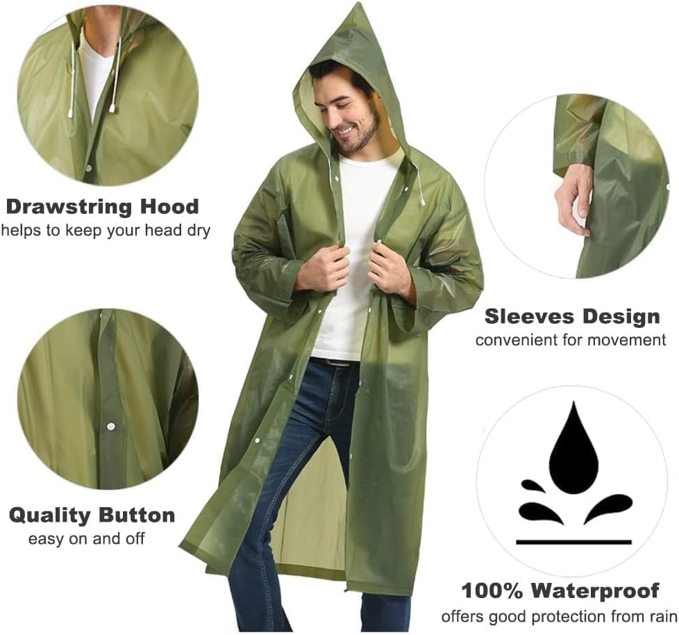 Opret 2 Pack Raincoats for Adults Reusable, EVA Rain Ponchos Lightweight Rain Coat Waterproof Rain Gear for Men and Women