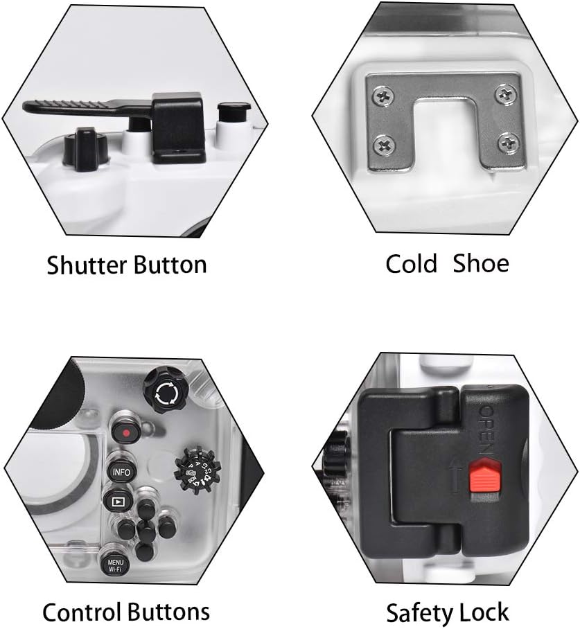 Seafrog WPC-TG6 Waterproof housing case Underwater Diving 195FT/60M Works for Olympus TG-6 Cameras White(Housing + Red Filter)