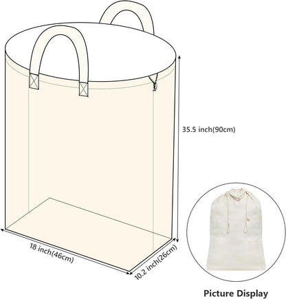 3pcs Breathable Cotton Canvas Laundry Drawstring Bags with Carrying Handles & Shoulder Strap, Cotton Laundry Hamper Basket Replacement Liner Bags