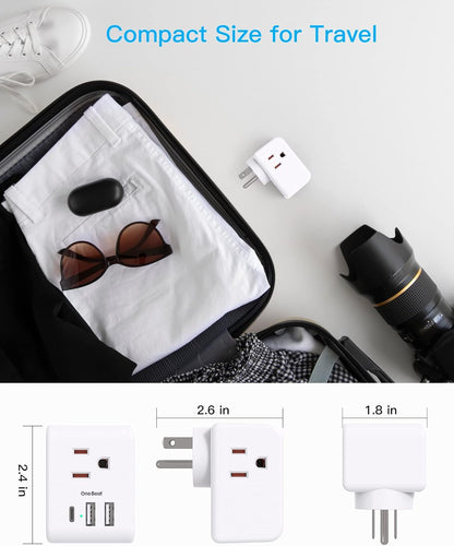 Multi Plug Outlet Extender, Power Strip Non Surge Protector Electric Outlet Splitter with 3 USB Wall Charger (1 USB C), Multiple Outlet Expander for Cruise, Dorm, Travel, Home, Office