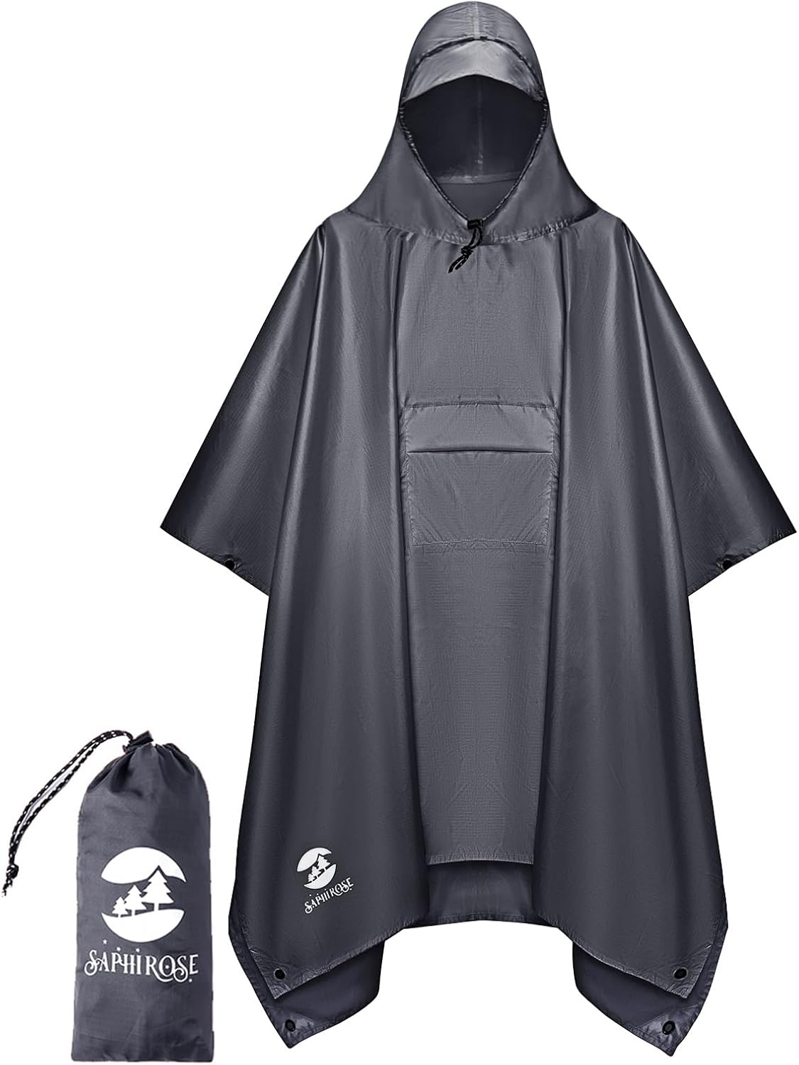 SaphiRose Extra Thick Hooded Rain Poncho Double Layer Waterproof Raincoat Jacket for Men Women Adults
