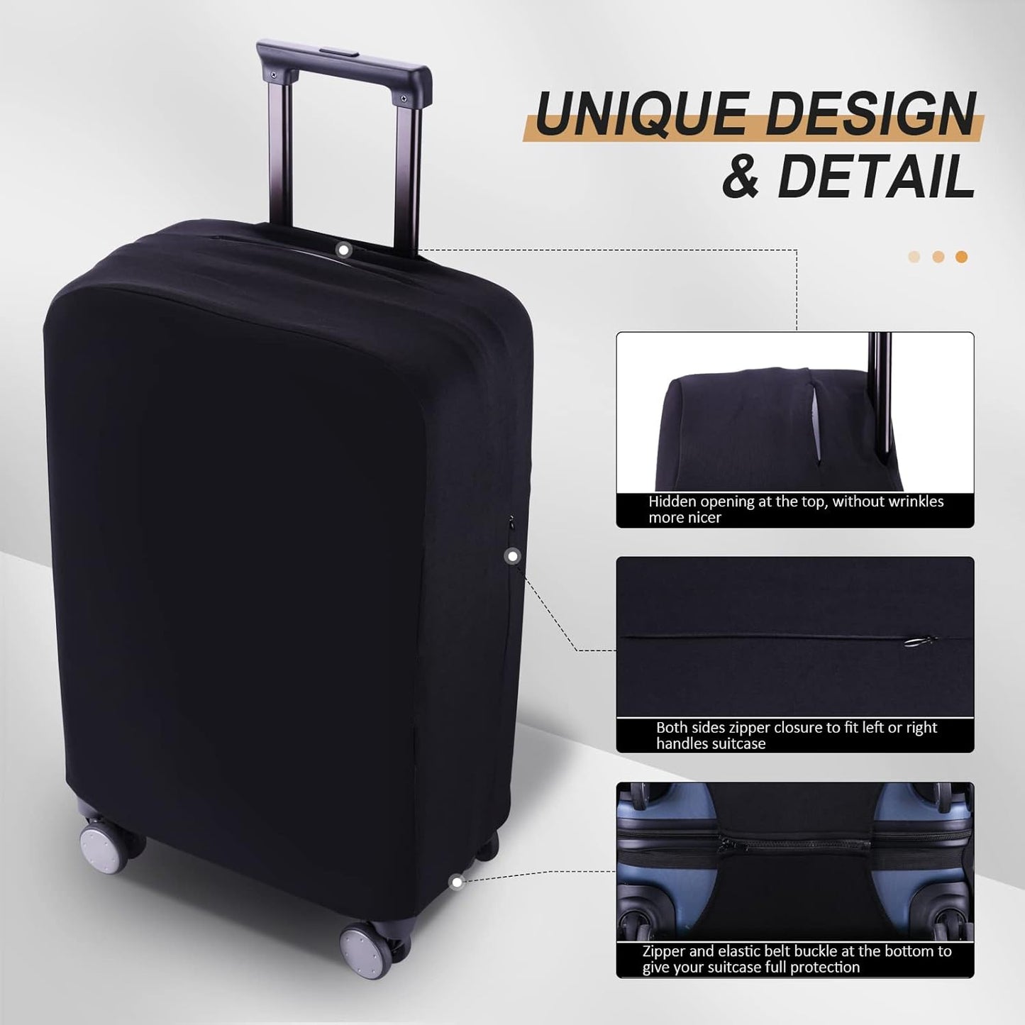 Travel Luggage Cover Suitcase Protector Scratch-Resistant Fit 19-31 Inch Suitcase, Not Included Suitcase (Black, XL(28-29inch))