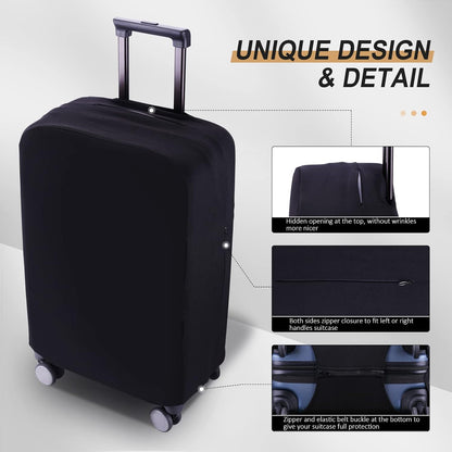 Travel Luggage Cover Suitcase Protector Scratch-Resistant Fit 19-31 Inch Suitcase, Not Included Suitcase (Black, XL(28-29inch))
