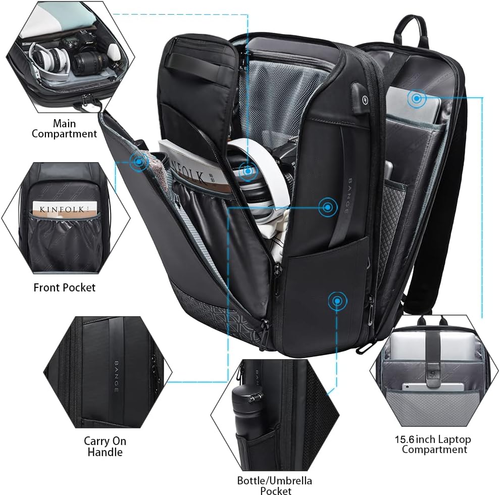 BANGE Travel Backpacks,Weekender Carry On Backpack, Waterproof Men's Business Laptop Backpack for 15.6inch