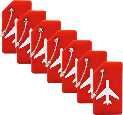 7 Pack Silicone Luggage Tag Baggage Handbag Travel Suitcase Tags with Name ID Card Perfect to Quickly Spot Luggage Suitcase (Red