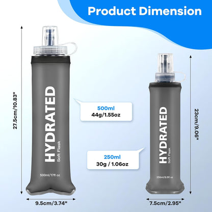 2Pack Soft Flask, 8.5oz Collapsible Soft Water Bottle, 250ml Foldable TPU Bottles for Hydration Pack BPA-Free, Running Lightweight Water Bottle for Hiking Cycling Climbing Running