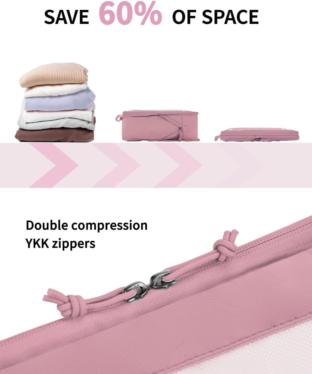 ECOHUB 5 Set Compression Packing Cubes for Suitcases Organiser Bags Set Travel Essentials with Shoe Bag for Traveling Tear-resistant Travel Accessories with ID Tag Expandable Packing Bags(Pink)