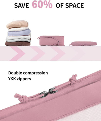 ECOHUB 5 Set Compression Packing Cubes for Suitcases Organiser Bags Set Travel Essentials with Shoe Bag for Traveling Tear-resistant Travel Accessories with ID Tag Expandable Packing Bags(Pink)