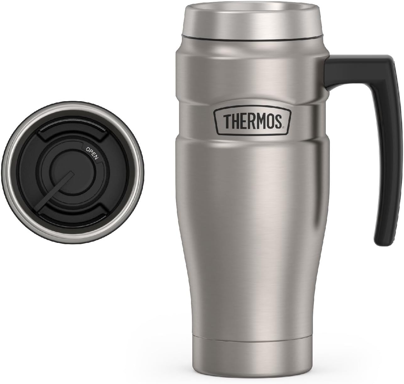 THERMOS Stainless King Vacuum-Insulated Travel Mug, 16 Ounce, Matte Stainless Steel