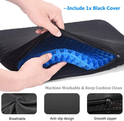 Gel Seat Cushion for Long Sitting Pressure Relief for Back, Sciatica, Coccyx, Tailbone Pain – Office Chair Cushion, Wheelchair Cushions, Truck and Car Seat Cushion (Blue)