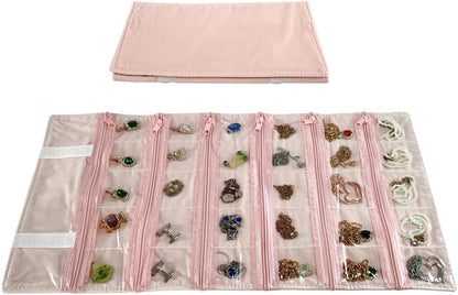 Travel Jewelry Roll Bag Portable Organizer Pouch With Grids&PVC Cover Storage Bags for Necklace, Bracelet, Bracelet,Ring, Badge, Pendant