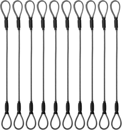 3.3mm Steel Wire Rope Outdoor Travel Security Cable Lock,Braided Steel Coated Safety Cable Luggage Lock,Safety Cable Wire Rope Chain Lock Double Loop Lightweight (Black, 12in/10Pcs)