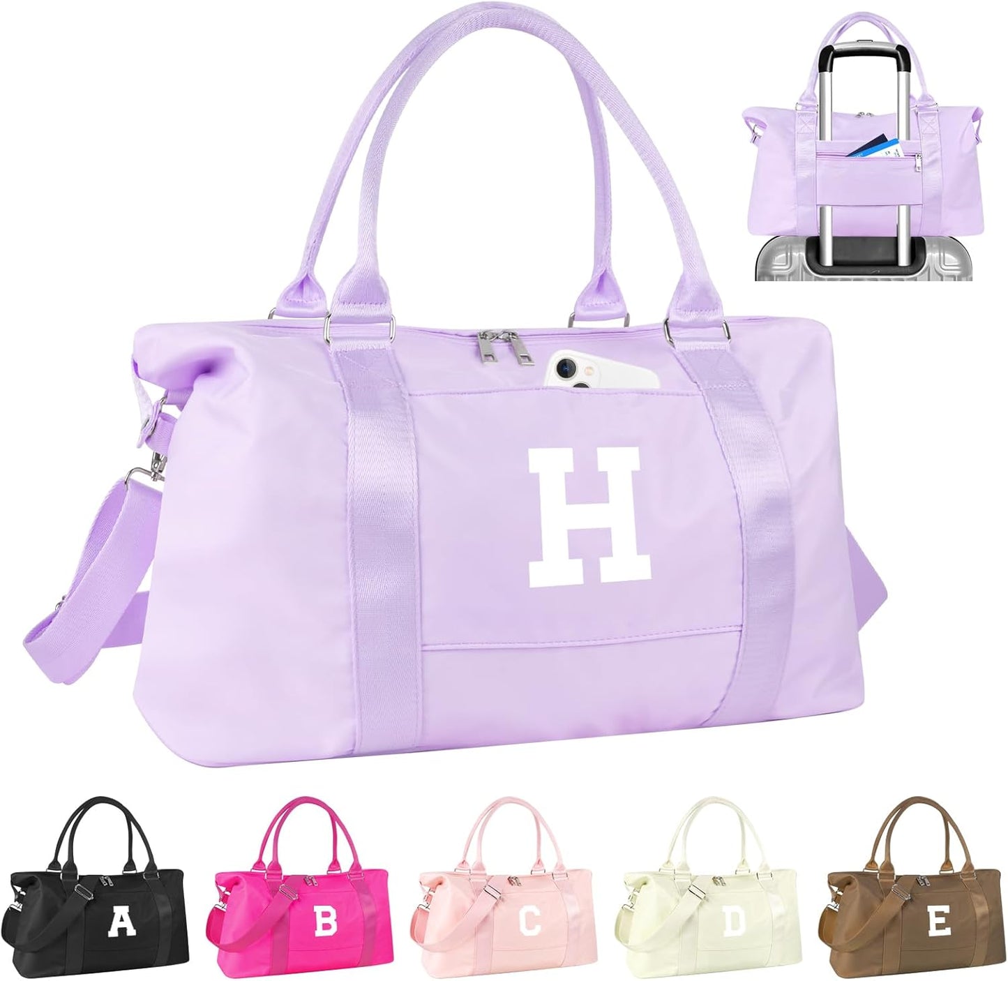 Daughter Niece Gifts for Teen Girl Kids, Initial Travel Duffel Bag Sports Gym Bag Personalized Gifts Weekender Bag，Monogram Overnight Bag Cute Dance Bag Birthday Bridesmaid Gifts for Women(Purple, H)