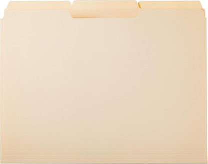 Amazon Basics File Folders with Tabs for Filing, 1/3-Cut Tab, Assorted Positions, 8.5x11 inches, Letter Size, Manila, Pack of 100