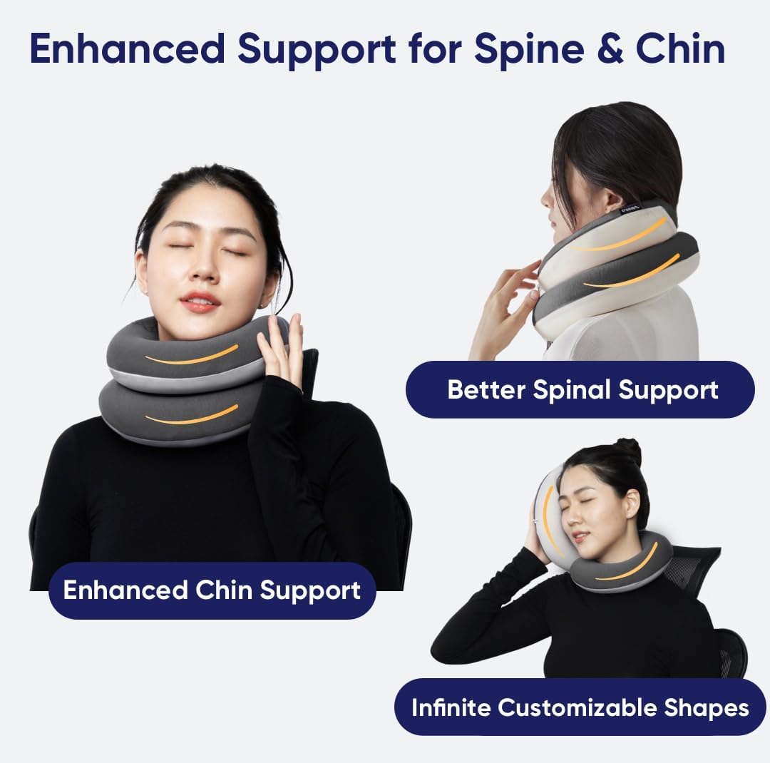 Vesta Loop Neck Pillow for Travel, Spiral Wrapping Design for Enhanced Chin & 360º Support, S-Shape Memory Foam Airplane Pillow for Flight, Car, Office, and at Home (Space Grey, S-Shape)