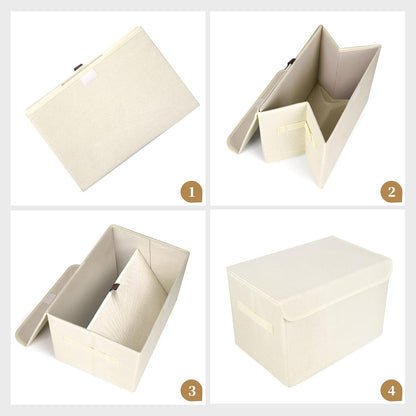 Large 42 Quarts Collapsible Stackable Storage Bins Cube with Lids [3-Pack] Foldable Fabric Linen Storage Boxes, Closet Organizer Baskets with Label for Home (16.7 x 12 x 12, Beige)