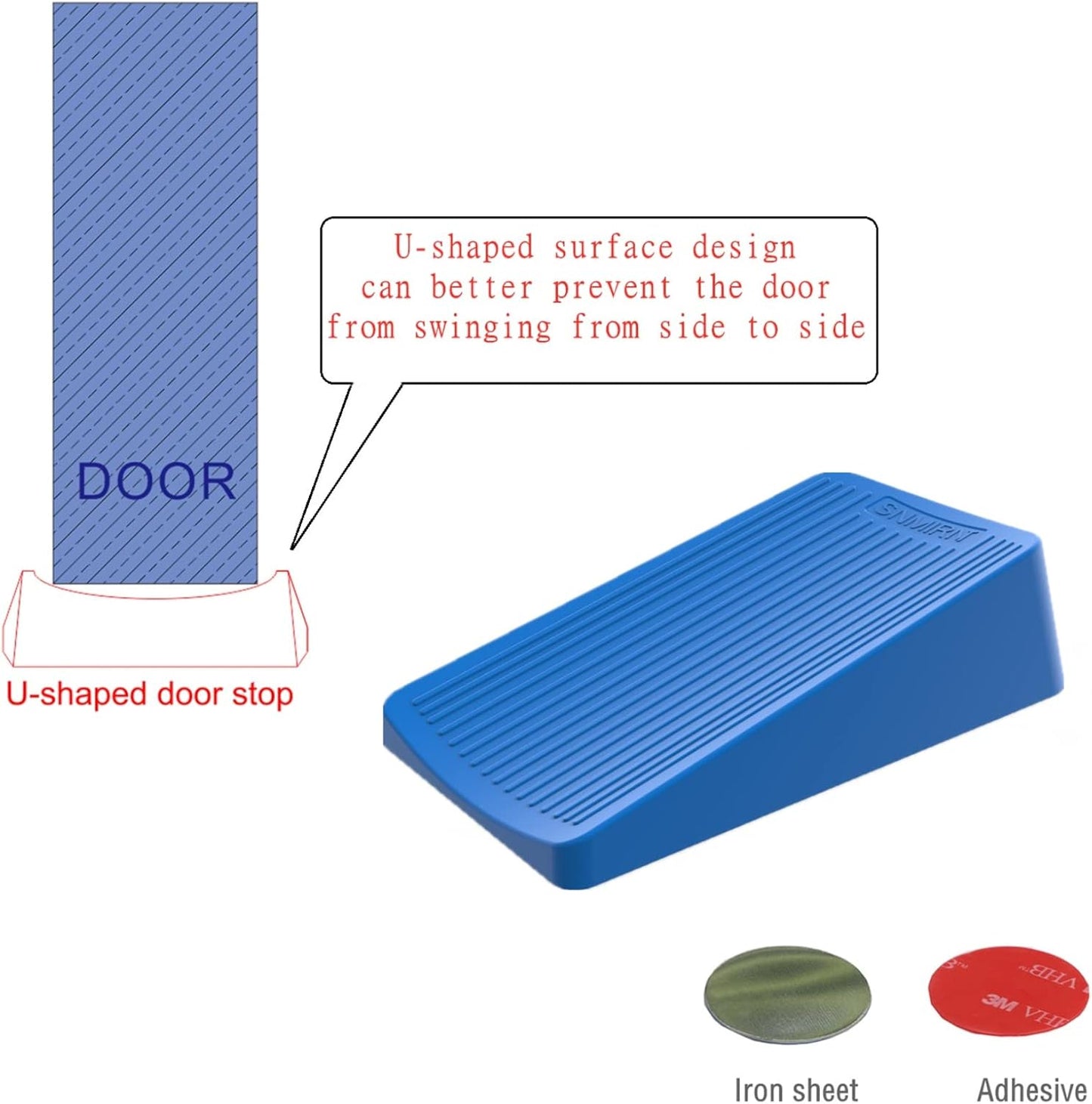 Premium Rubber Door Stop - Large Door Stopper Wedge,Anti-Slip Design, Automatically Fixed,Works On All Floor Types and Carpet Heavy Duty Door (2 Pack, Blue)…