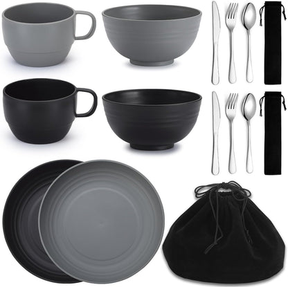 Berglander Camping Mess Kits for 2 Person, Silverware Set Spoons Forks Knives, Camping Essentials Gear, Accessories for Travel, Picnic, Outdoor, Easy to Carry and Clean
