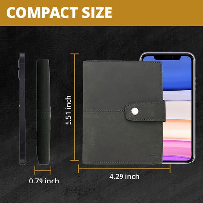 GARZINI Passport Holder with AirTag, Passport Wallet with RFID, Travel Accessories, Travel Document Holder with ID Window, Leather Passport Holder for 7 Cards, Carbon Black