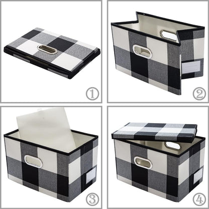 PRANDOM Large Collapsible Storage Bins with Lids [3-Pack] Fabric Foldable Storage Boxes Organizer Containers Baskets Cube with Cover for Home Bedroom Closet Office Black and White (17.7x11.8x11.8)