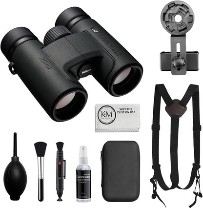 Nikon PROSTAFF P7 10x30 Binoculars Bundled with Harness Strap + Deluxe Cleaning Kit + Smartphone to Binocular Adapter + Microfiber Cleaning Cloth (5 Items)